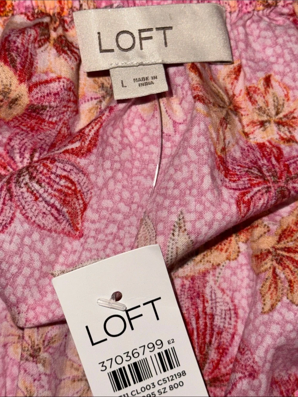 Loft Floral Pink Puff-Sleeve Smocked Waist Top